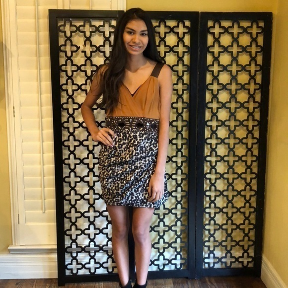 FIRM BEBE ANIMAL PRINT BANDAGE DRESS COCKTAIL DRESS